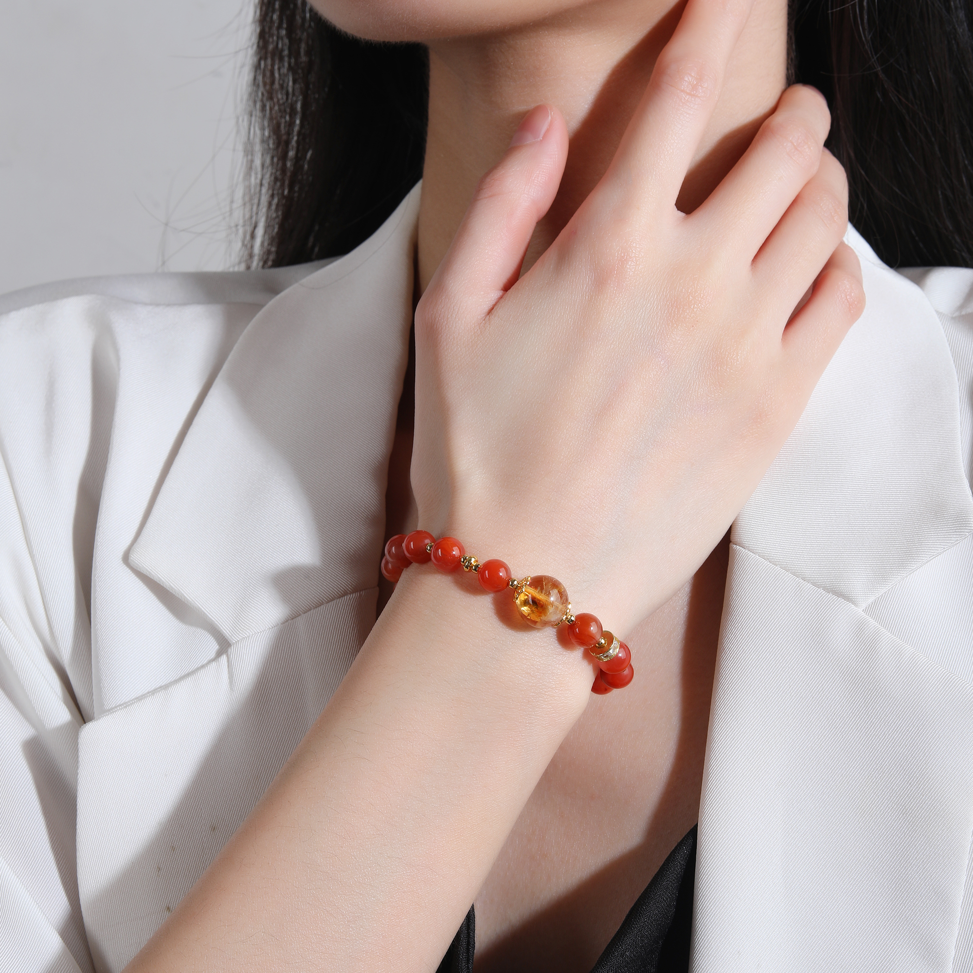 石秀堂原创设计天然红玛瑙手链女款单圈手串正品【带鉴定证书】