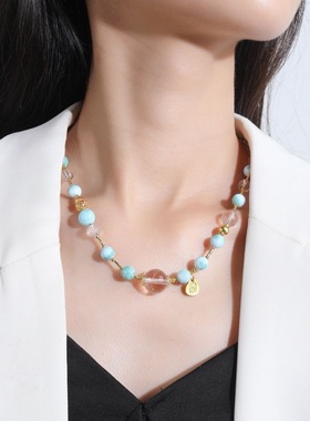 原创设计海纹石天然白水晶项链女款正品带鉴定证书小清新礼物