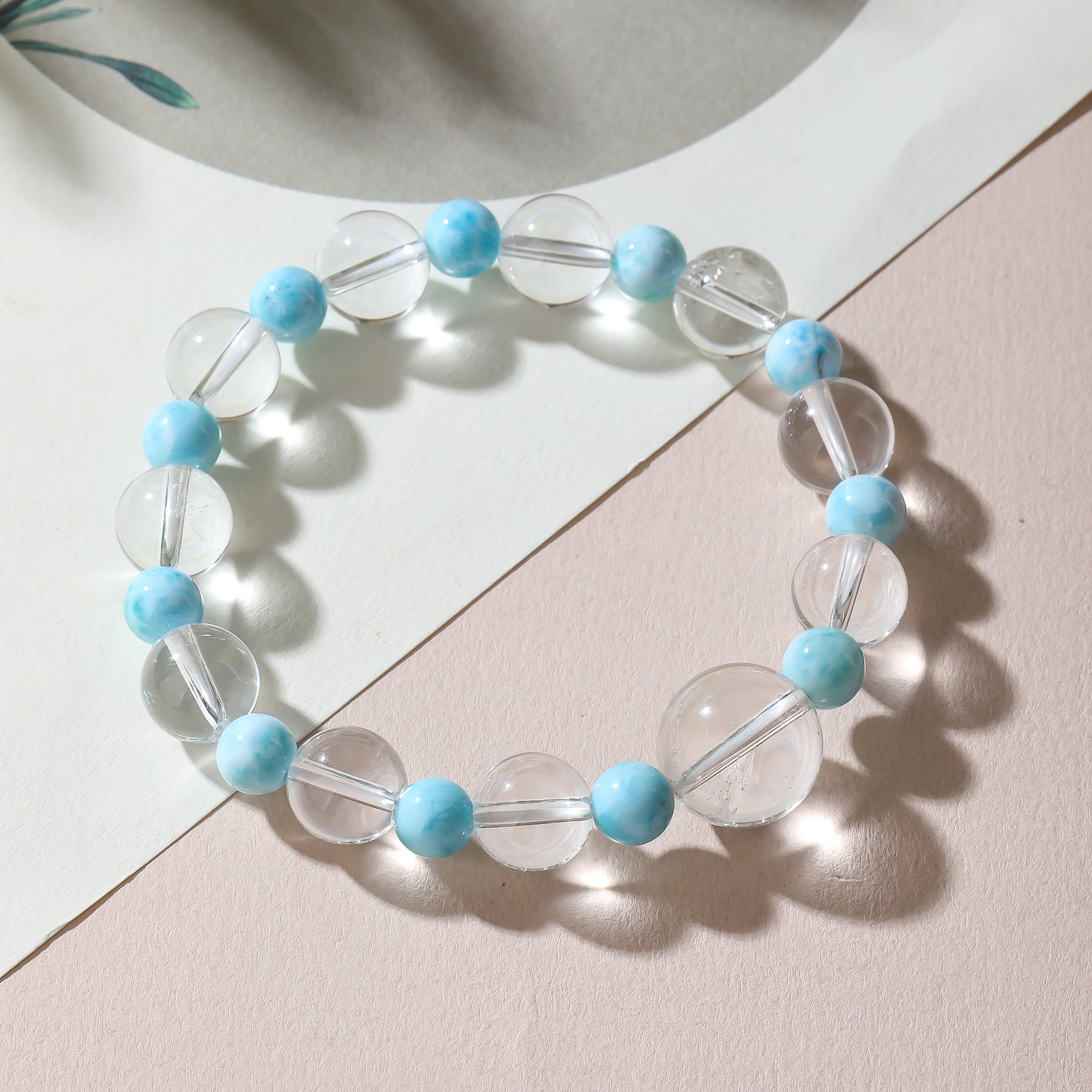 石秀堂原创设计天然白水晶手链女款单圈手串海纹石正品带鉴定证书