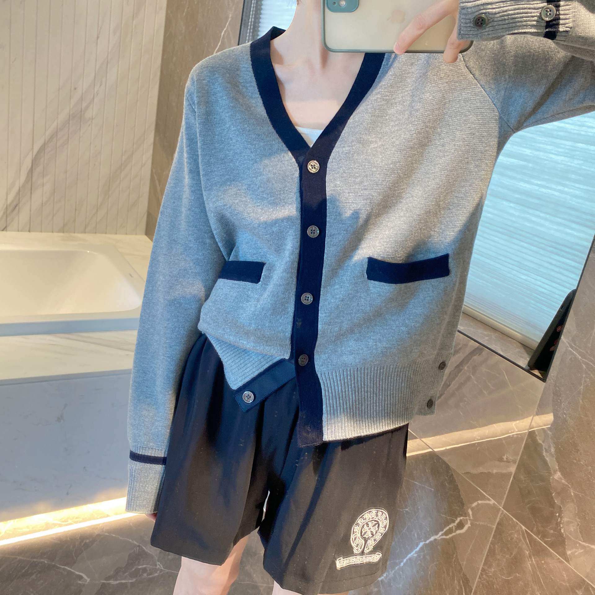 针织开衫针织v领毛衣单排扣v领
