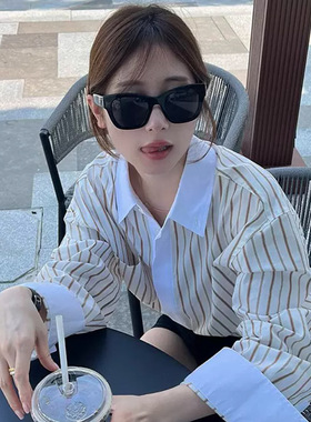 2024秋季新款气质OL通勤风黄色条纹衬衫上衣百搭洋气