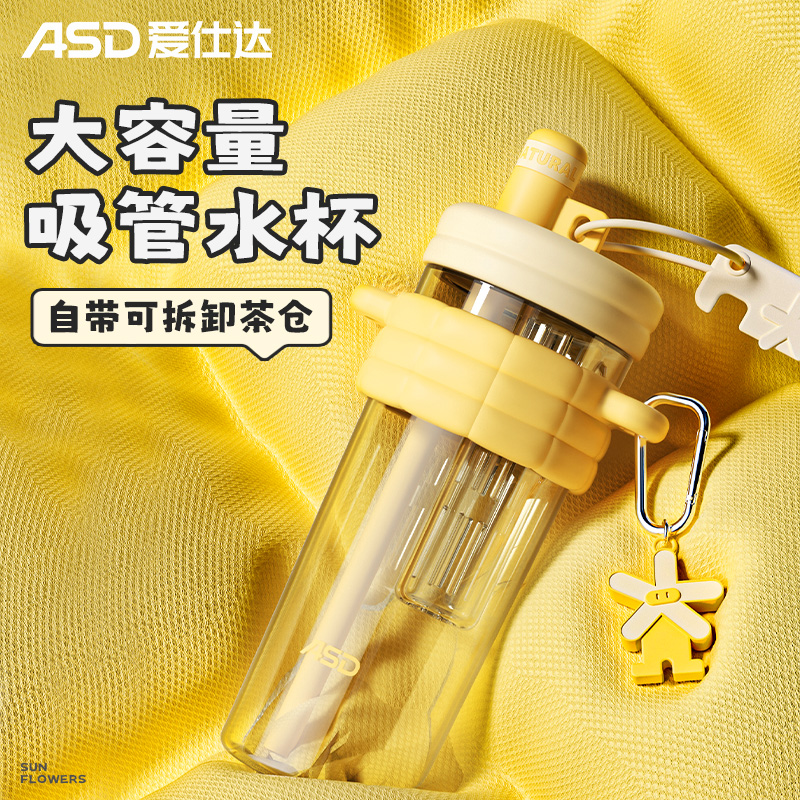爱仕达大容量吸管水杯2025新款女夏日高颜值便携耐高温tritan杯子