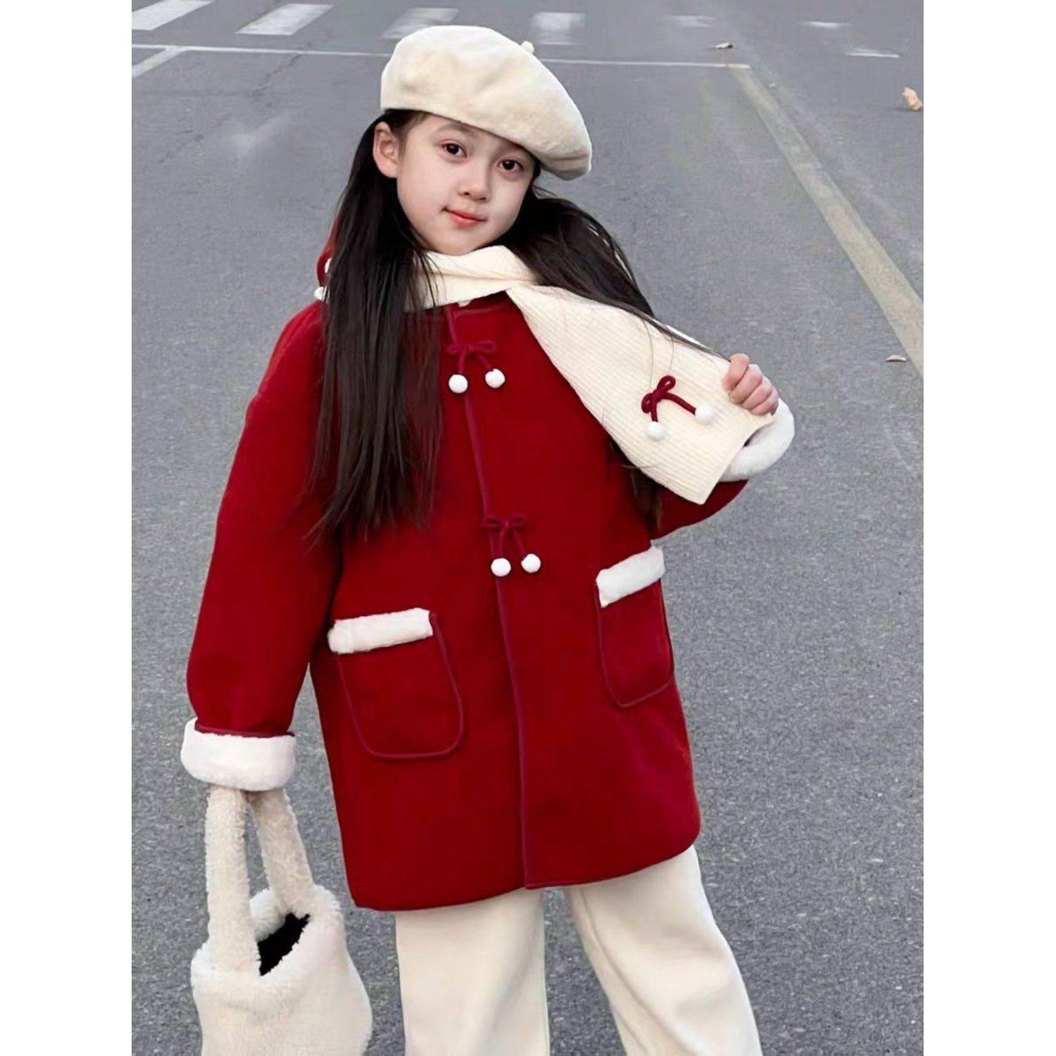女童加绒呢子外套秋冬季2026儿童中长新款过年红色毛呢大衣拜年服,童装/婴儿装/亲子装,呢大衣,淘宝优惠券,粉丝福利购,淘宝优惠卷