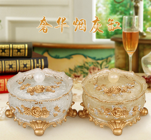 创意时尚大号烟灰缸家用防飞灰带盖欧式客厅办公室烟灰缸高档轻奢