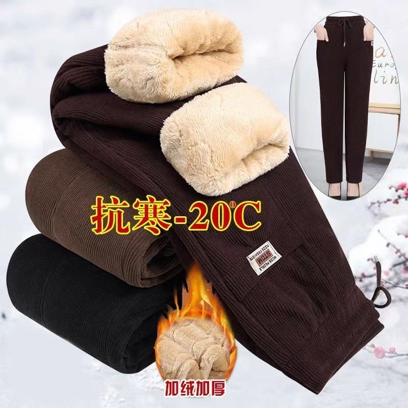中老年人秋冬女裤加绒加厚棉裤奶奶灯芯绒裤妈妈保暖东北特厚裤子