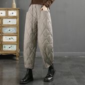 欧洲站菱格羽绒棉裤 女2025冬外穿松紧高腰显瘦休闲加厚夹棉哈伦裤