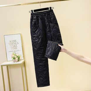 冬季羽绒夹棉加厚棉裤外穿大码女装显瘦百搭休闲保暖哈伦直筒裤子