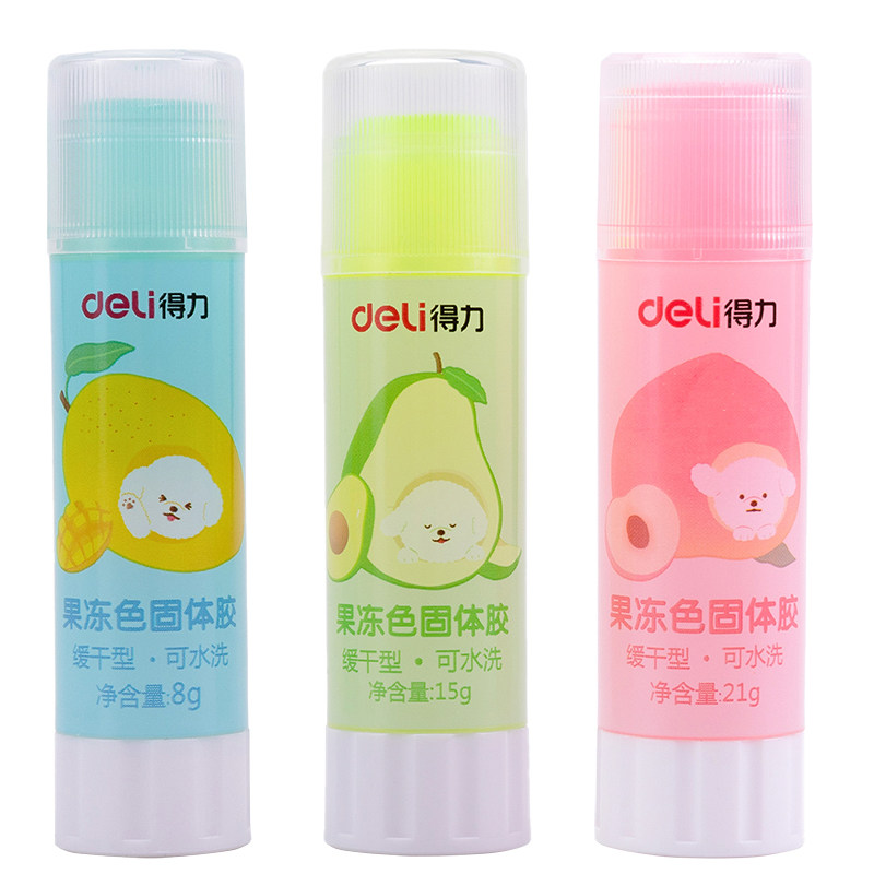 得力果冻色固体胶可爱彩色缓干胶棒可水洗便携胶水