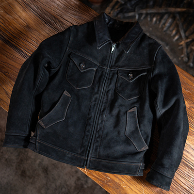 莫臣男士门多萨真皮皮衣复古斑驳做旧牛皮翻领休闲外套AP2562