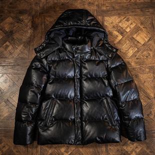 鹿纹小牛皮真皮羽绒服带帽可拆卸石墨烯外套Y2419 短款 男装 冬季