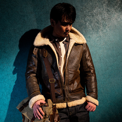 复古保暖莫臣毛领翻领外套皮衣