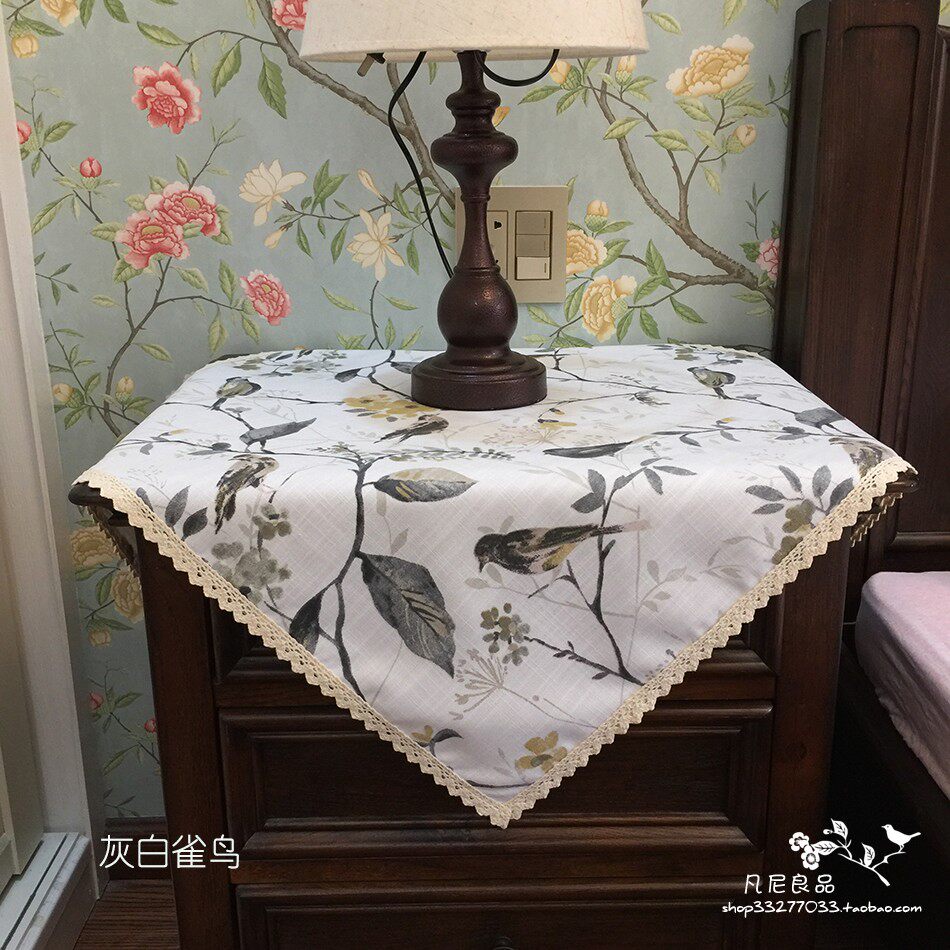 미국 중국어 목가적 인 면화와 린넨 인쇄 침대 옆 테이블 코너 테이블 TV 전자 레인지 워터 디스펜서 방진 커버 천