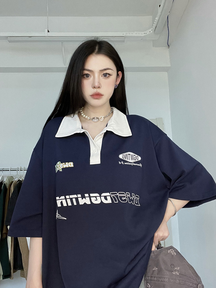 XZ607-1-DT515-P58控价78印花拼色polo款短袖T恤,女装T恤,星座607-1