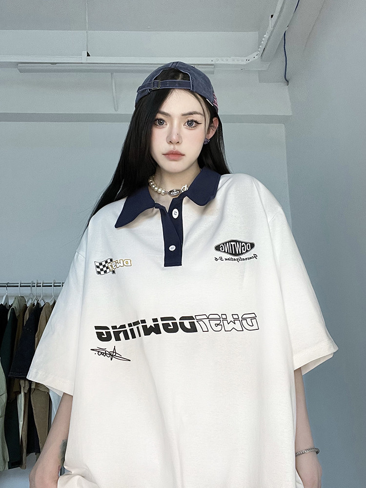 XZ607-1-DT515-P58控价78印花拼色polo款短袖T恤,女装T恤,星座607-1