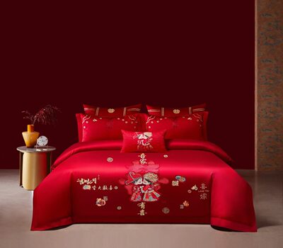 婚庆四件套/6件套婚庆婚房喜被床单刺绣被套被单婚礼大红色床上品