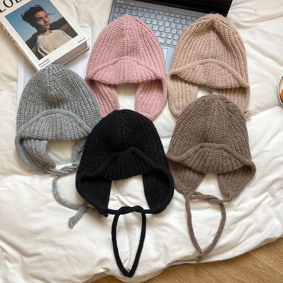冬日氛围感ins纯色系带针织飞行帽女冬季韩版百搭保暖护耳雷锋帽,服饰配件/皮带/帽子/围巾,帽子,淘宝优惠券,粉丝福利购,淘宝优惠卷