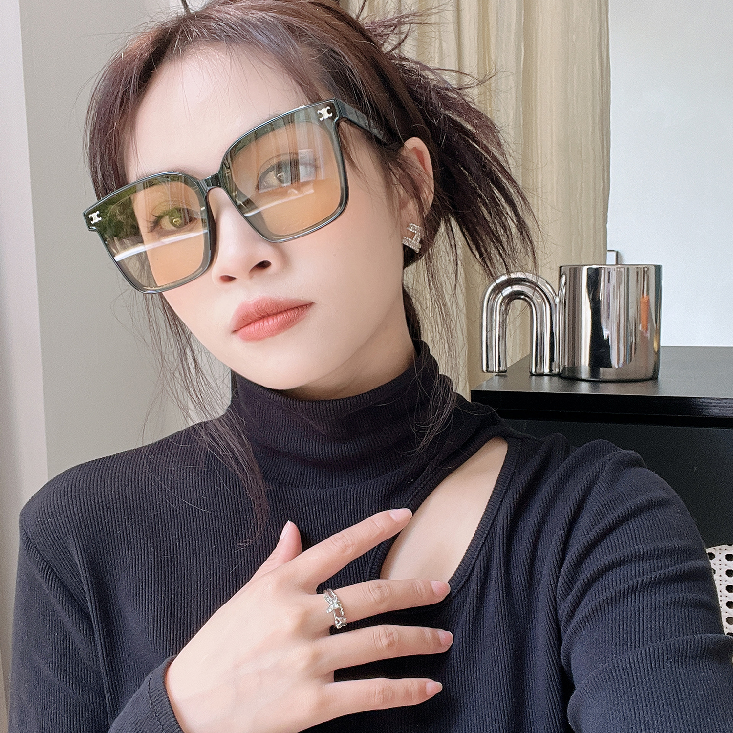 韩版方框墨镜女款高级感圆脸显瘦开车偏光防紫外线太阳眼镜男遮阳