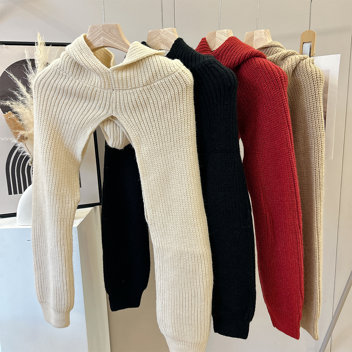 秋冬季连帽长袖针织罩衫韩版女生