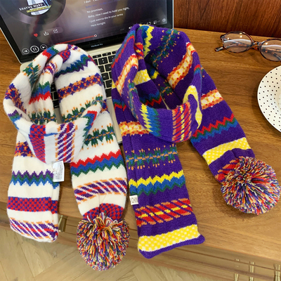 秋冬季费尔岛风围巾女保暖装饰