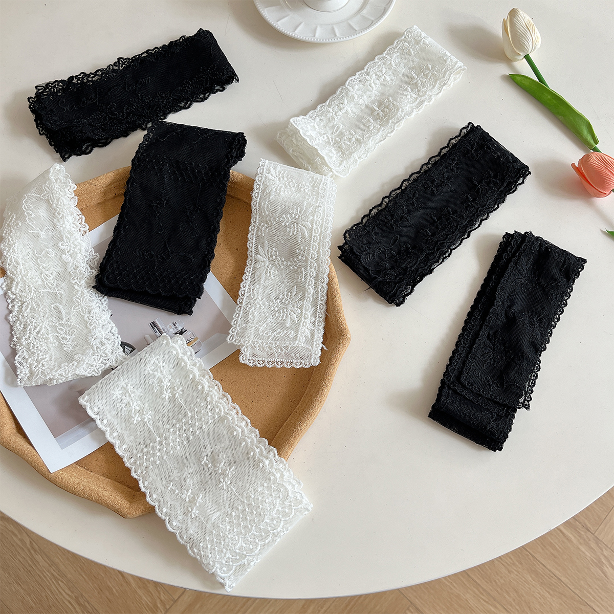 纯欲法式平角蕾丝领巾细长条飘带女丝巾发带春夏百搭装饰时尚腰带