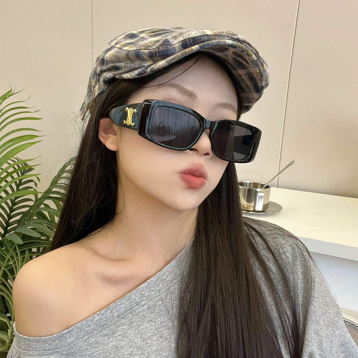 新款复古方框黑色墨镜百搭时尚