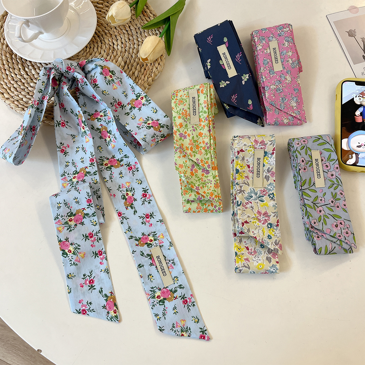 复古法式碎花长条丝巾女系脖领巾2025春秋新款高级感百搭装饰发带