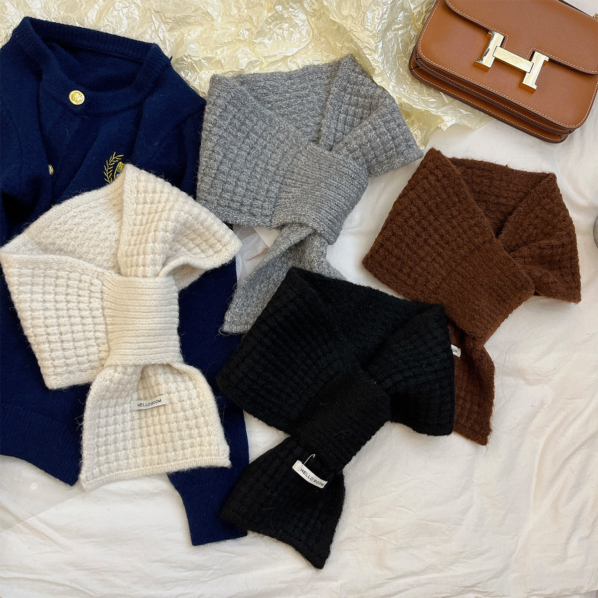 交叉小围巾韩版男女通用秋冬