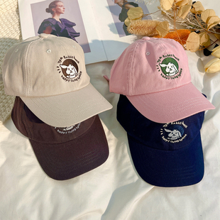 帽子女甜美可爱兔子刺绣棒球帽情侣街头韩版 情侣百搭软顶鸭舌帽夏