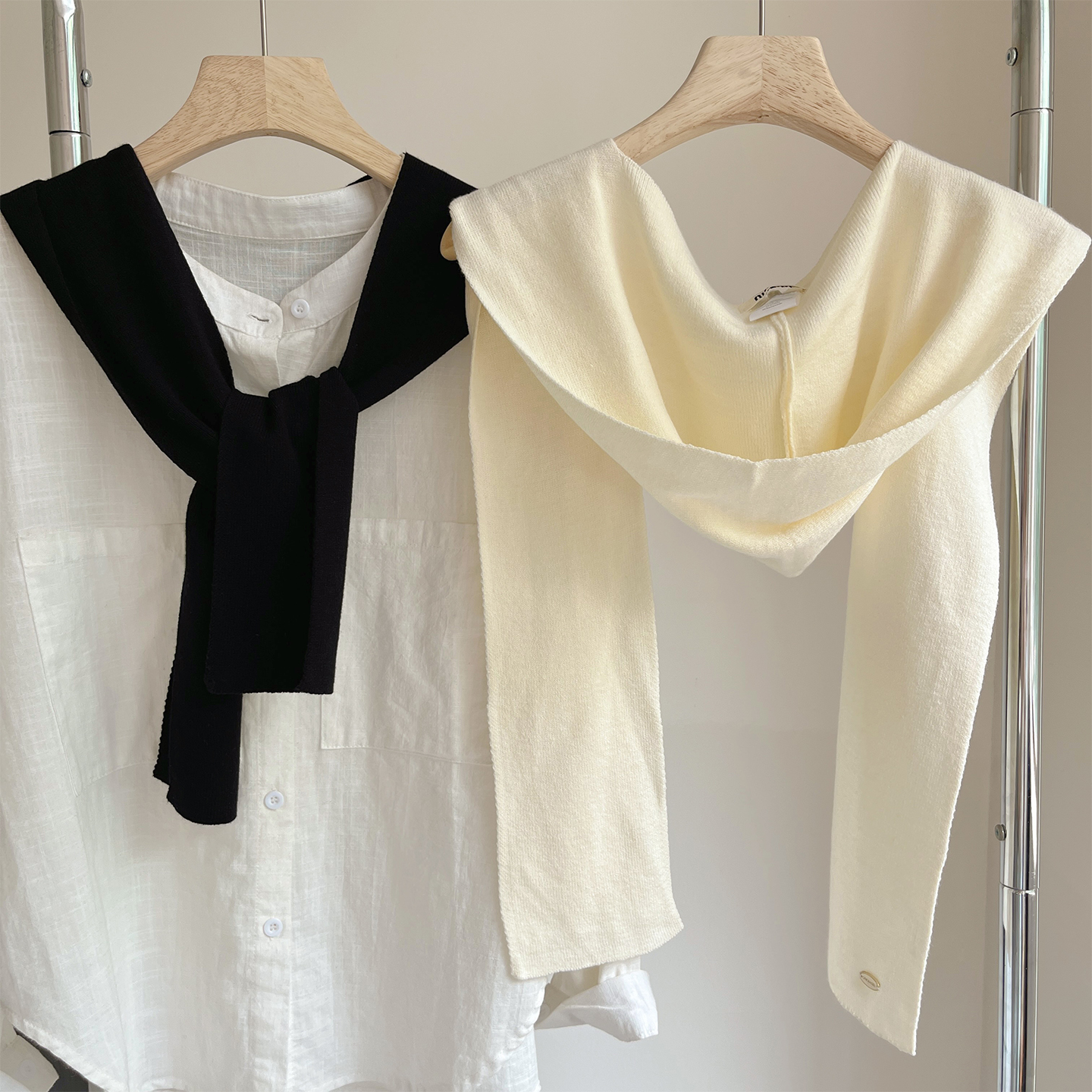 2025新款时尚百搭连帽带帽披肩系带打结围巾春夏季薄款披肩小坎肩