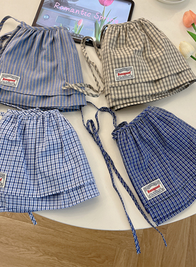 韩系春夏新款格纹带屁帘女2025复古一片式叠穿裙帘半身裙简约百搭