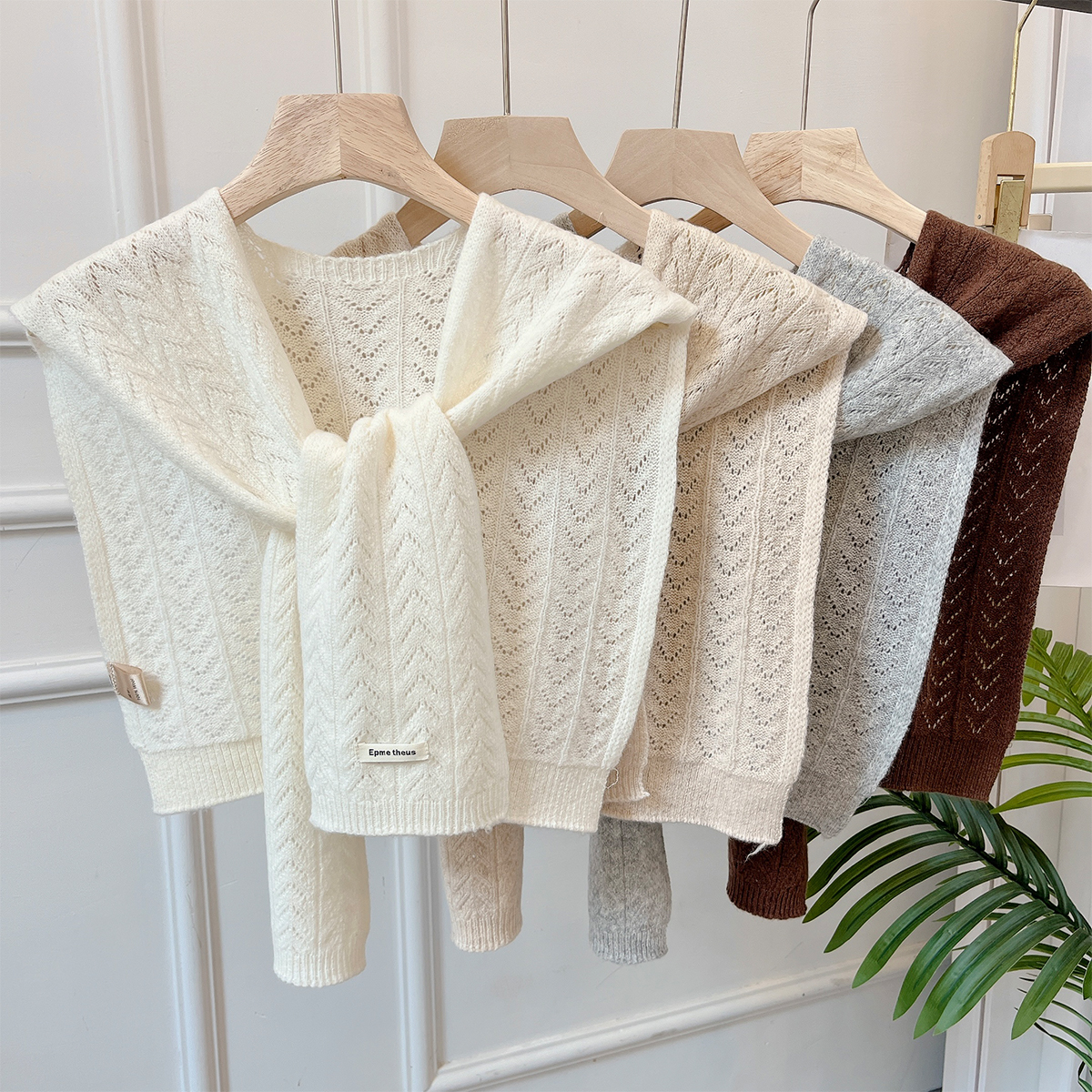 新款百搭毛线披肩纯色针织春秋款