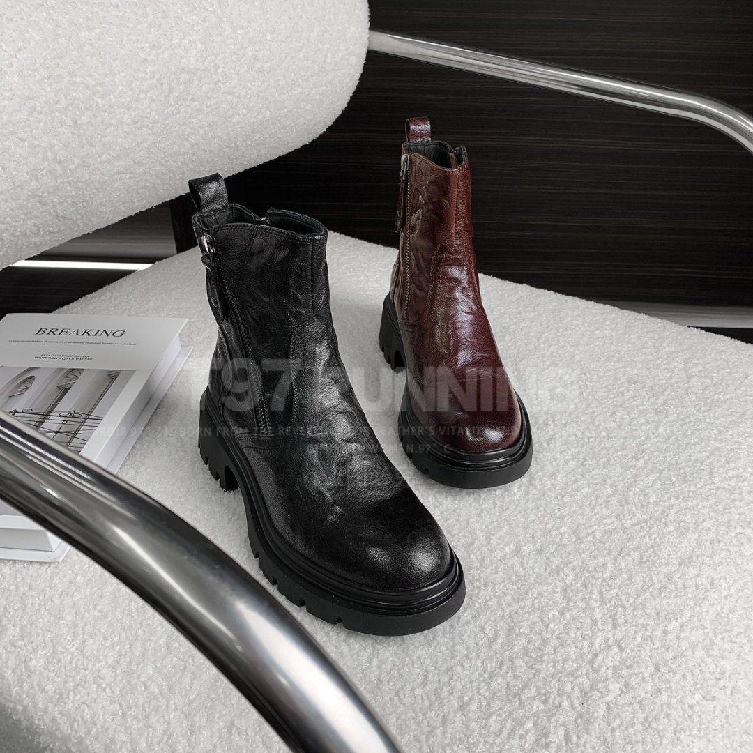 2025新款英伦风复古时尚百搭圆头粗跟侧拉链短筒马丁靴G098