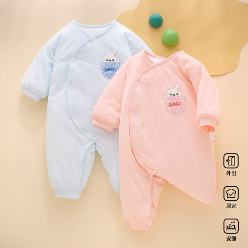 新生宝宝双层护肚加棉加厚连体衣