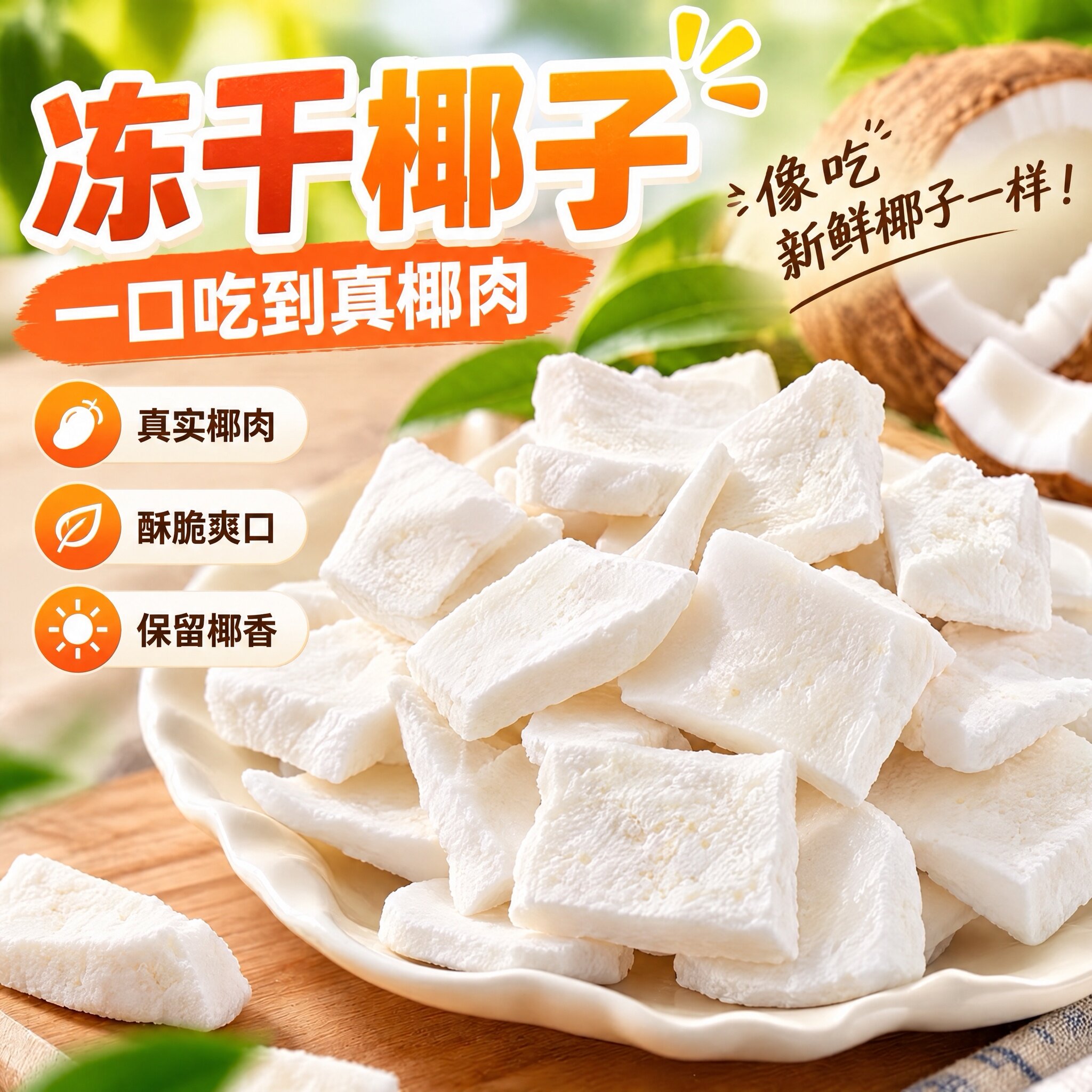 原味椰子冻干脆片椰子块椰子片椰子肉海南特产解馋无添加健康零食