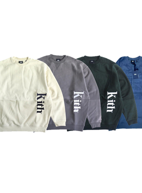 KITH19aw加厚男女春季情侣款宽松套头圆领拼接帽衫外套卫衣