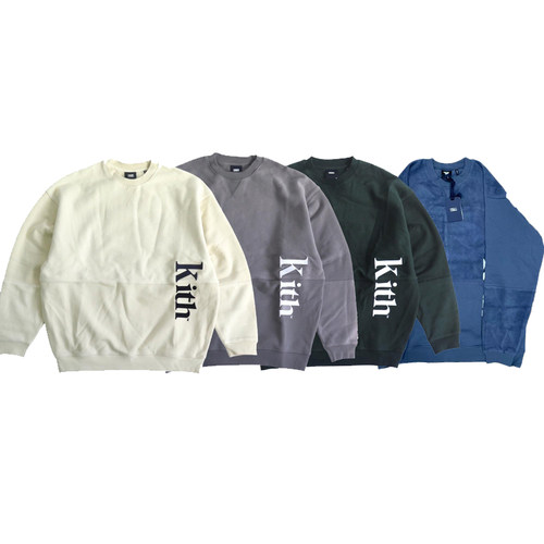 KITH19aw加厚男女春季情侣款宽松套头圆领拼接帽衫外套卫衣