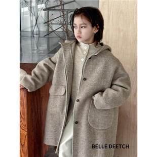 韩国波拉双面专柜羊绒大衣男童女童2025冬连帽中长款外套亲子