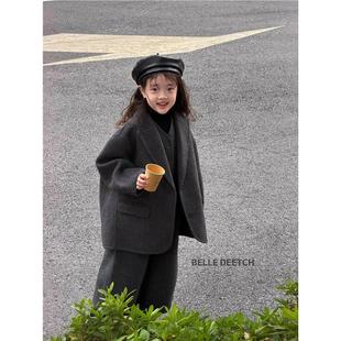 韩国波拉专柜羊绒大衣男童女童2025冬西装套装可亲子