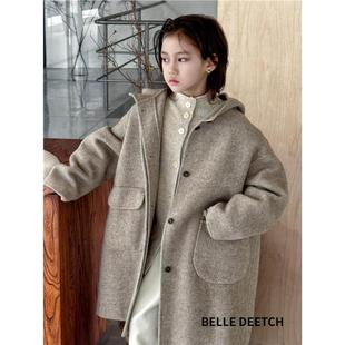 韩国波拉双面专柜羊绒大衣男童女童2025冬连帽中长款外套亲子