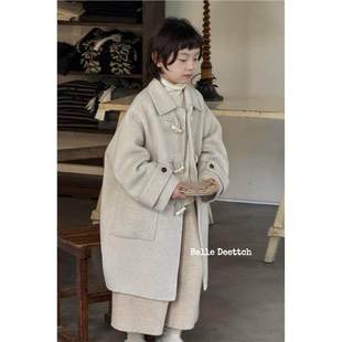 韩国BORA波拉专柜双面羊绒大衣童装2025冬中长款穿外套翻领