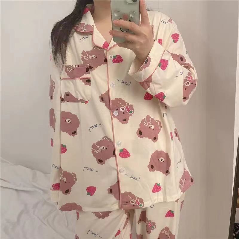 可爱睡衣女春秋夏季长袖开衫甜美两件套装韩版学生家居服甜美