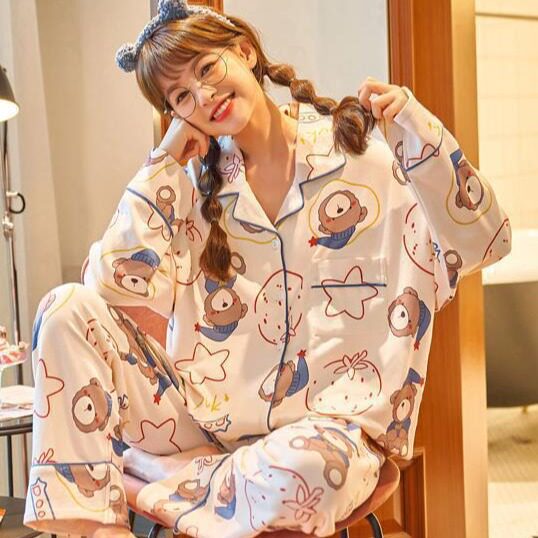 睡衣春秋款女2026年新款长袖两件套大码休闲可爱秋冬季家居服套装
