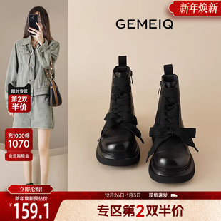 戈美其厚底马丁靴女舒适春秋单靴新款 风短靴 复古炸街机车靴子工装