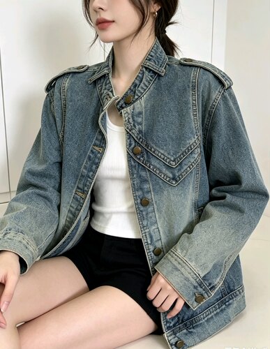 复古美式机车风牛仔外套女春秋宽松休闲百搭短款夹克水洗外套上衣
