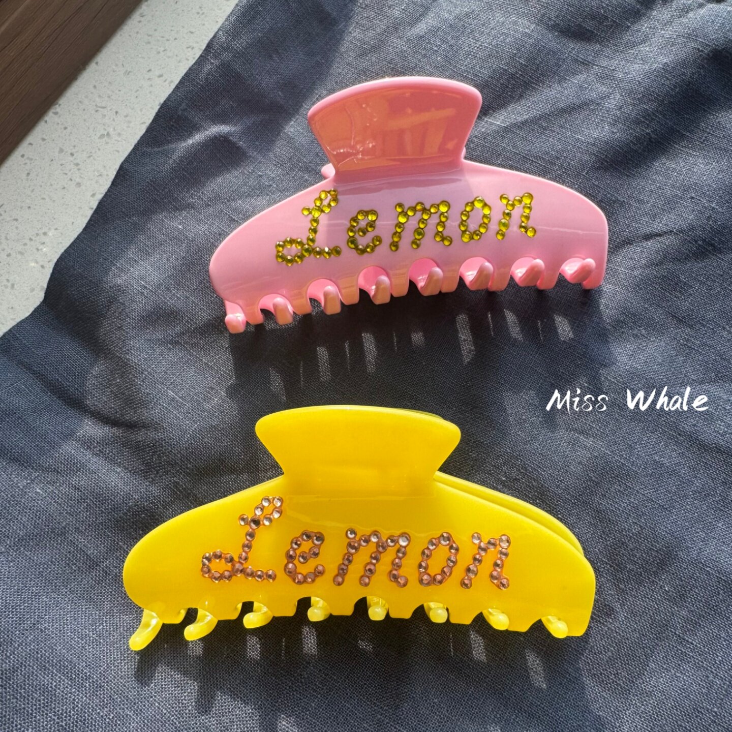Lemon闪钻字母抓夹马卡龙色醋酸发夹少女心大号后脑勺鲨鱼夹头饰