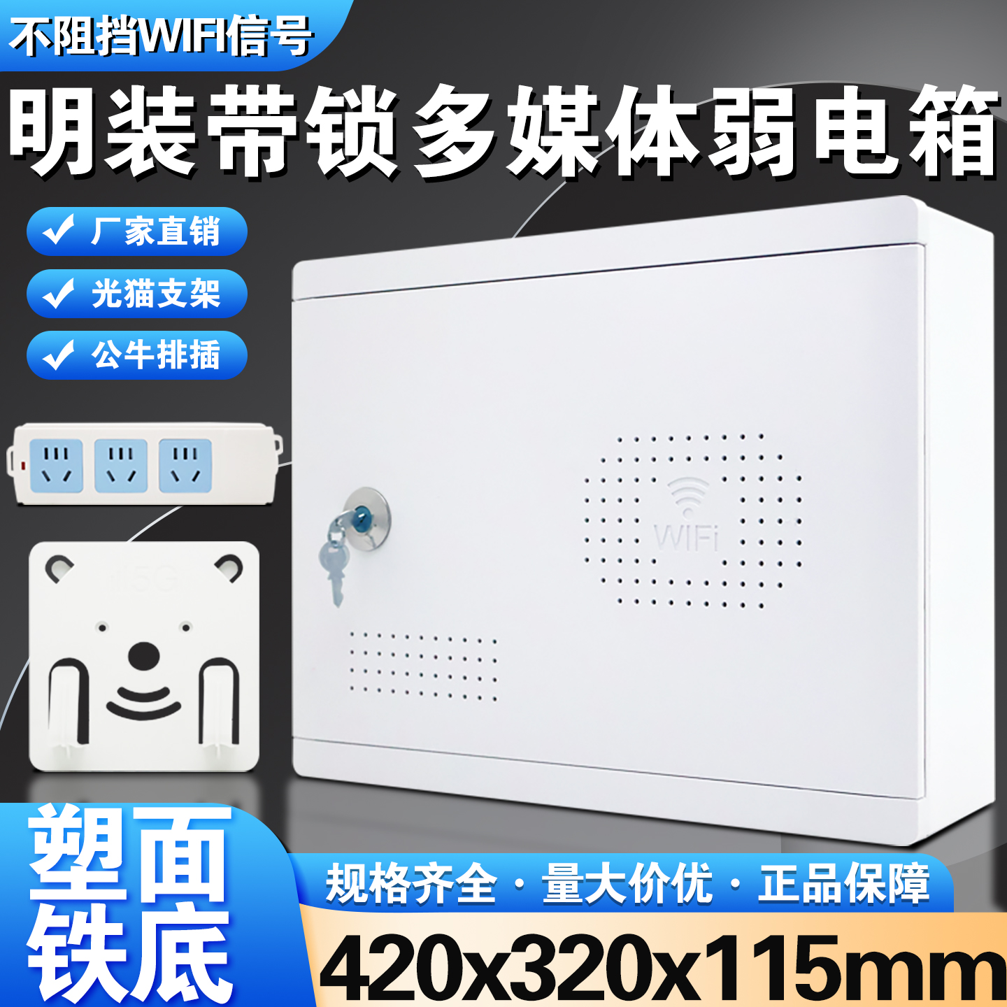 明装带锁款弱电箱家用塑料面板