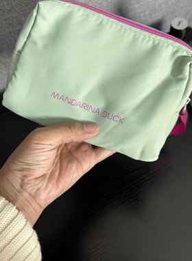 四件包邮 出口尾货 抹茶绿色拼紫红夹海绵手拎带化妆包包收纳袋