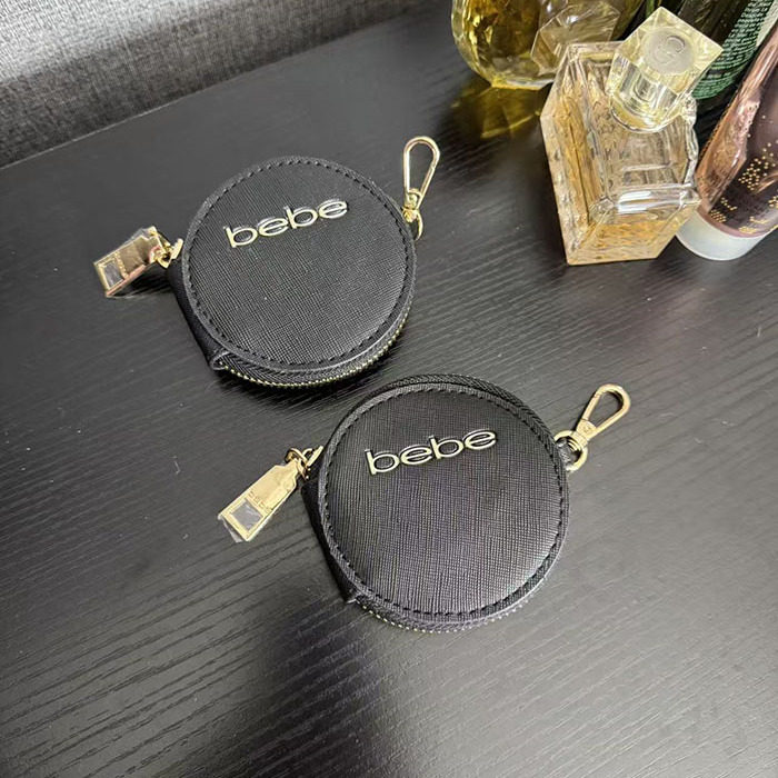 四件包邮 出口尾货 黑色圆形PU拉链挂钩零钱包钥匙包耳机包