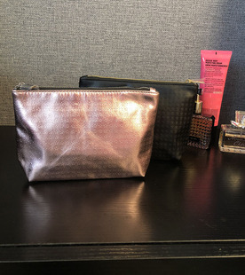 四件包邮 出口欧美黑粉五角星暗纹PU大容量化妆包洗漱包收纳包