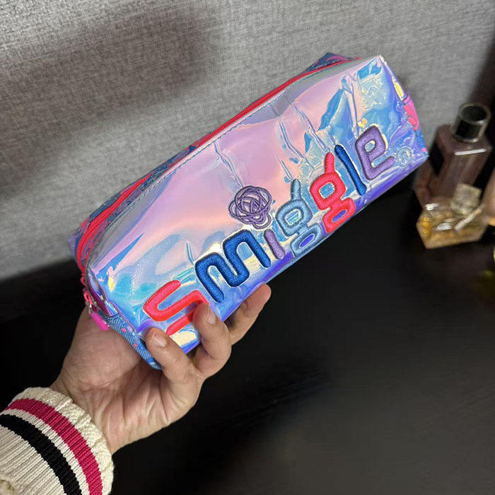 四件包邮出口尾货镭射配涤纶刺绣澳洲笔袋双兜收纳袋化妆包包中包